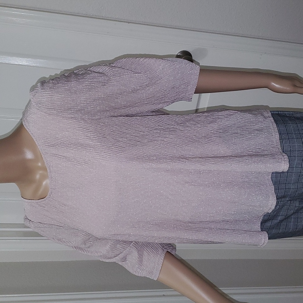 Melloday L pleated shimmery pink gathered puff sleeve keyhole button back